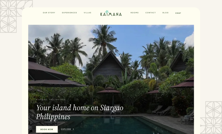 Kaimana hotel homepage on the finished website